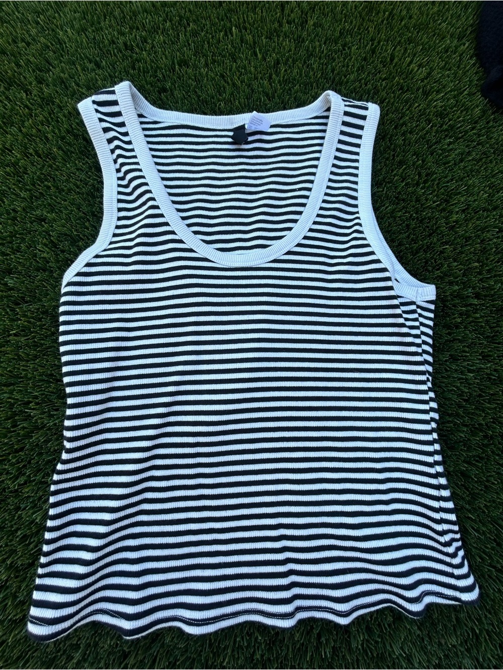 Divided Black and White Striped Crop Tank